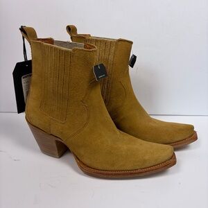 Cleo + Wolf Andie Leather Booties Women's US 8.5 Tan Snip Toe Western Boots NWT